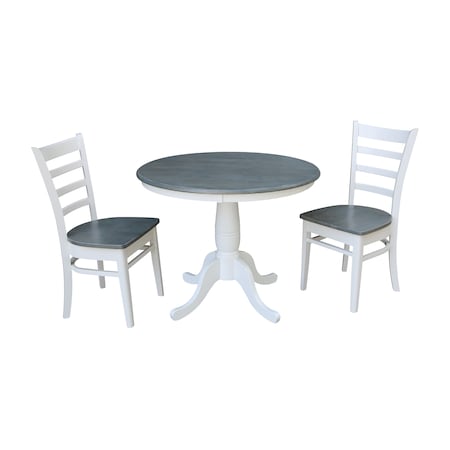 International Concepts Round 36 in Rd Top Pedestal Table, 2 Emily Chairs, White/Heather Gray, 36 W, 36 L, 29.1 in H, Wood K05-36RT-C617P